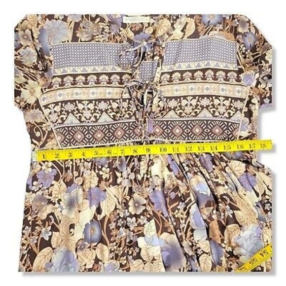 R.Vivmos Long Balloon Sleeve Boho Printed Midi Dress Size Medium peasant style - Picture 6 of 11